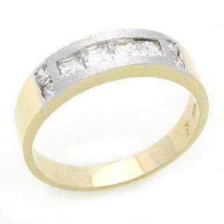 14K Engagement Ring 0.5ctw CZ Cubic Zirconia Men's Wedding Band Two Tone Gold Ring: Jewelry