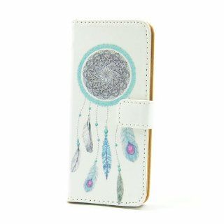 Unique Blue Dream Catcher Pattern White Slim Wallet Card Flip Stand Leather TPU Pouch Case Cover For Apple iphone 5 5G + Screen Protector: Cell Phones & Accessories