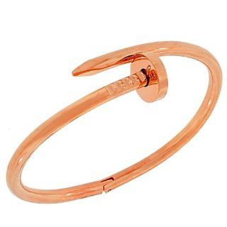 Stainless Steel Rose Gold Tone Nail Design Twisted Womens Bangle Bracelet with Clasp: My Daily Styles: Jewelry