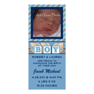 Baby Boy Blue and Tan Striped Birth Announcement