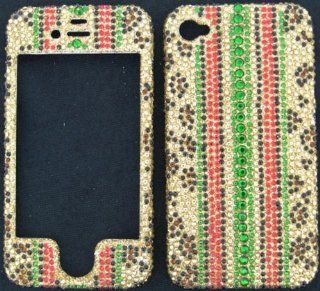 FULL DIAMOND CRYSTAL STONES COVER CASE FOR APPLE IPHONE 4 4S CHEETAH STRIPES Cell Phones & Accessories