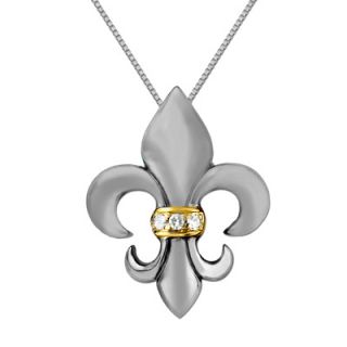 Diamond Accent Fleur de Lis Pendant in Sterling Silver and 14K Gold