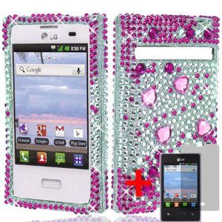 LG OPTIMUS LOGIC L35G HOT PINK SILVER BEAT RHINESTONE DIAMOND BLING COVER SNAP ON HARD by [ACCESORY ARENA] Cell Phones & Accessories