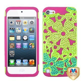 MYBAT Solid Pearl Green/Hot Pink Flowerpower Hybrid Phone Protector Cover with Diamonds for APPLE iPod touch (5th generation) Cell Phones & Accessories
