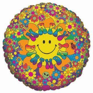 Mylar Foil Balloon 18" Round Happy Birthday Smiley Face 60's Party Groovy: Toys & Games