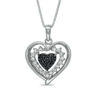 CT. T.W. Enhanced Black and White Diamond Triple Heart Pendant in