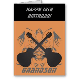 Happy 13th Birthday Grandson!, Crossed Guitars Greeting Card