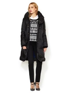 Elissa Down  Puffer Coat with Ruffle Trim by T. Tahari