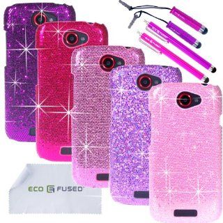 ECO FUSED 12 pieces Bling Glitter Sparkle Hard Cover Case Bundle for HTC One S (T Mobile) / 5 Sparkle Hard Cover Cases (Dark Purple/Purple/Hot Pink/Pink/Light Pink) / 4 Stylus (Hot Pink/Purple) / 2 Screen Protectors   ECO FUSED Microfiber Cleaning Cloth: C