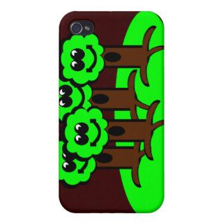 Happy Neon Green Cartoon Trees Smiling Cute Fun iPhone 4 Cases