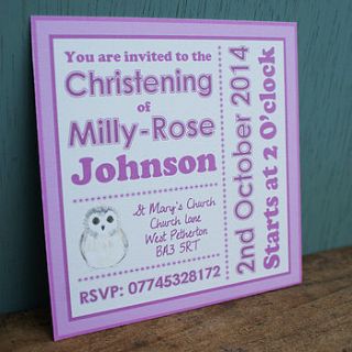 personalised pink christening invitations by sparks living