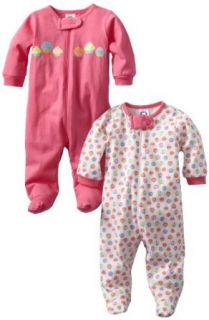 Gerber Baby Girls  2 Pack Sleep N Play Zip Front Cupcakes, Pink/White,Newborn: Clothing