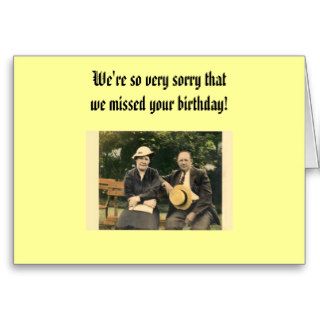Belated birthday, vintage man & woman on bench card