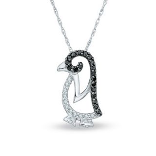 CT. T.W. Enhanced Black and White Diamond Penguin Pendant in