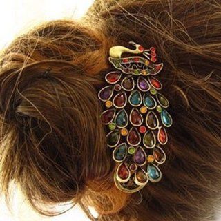 Colorful Retro Vintage Jewelry Rhinestones Crystal Peacock Hair Clip : Beauty