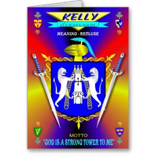 KELLY FAMILY COAT OF ARMS CREST AND SHIELD GREETING CARDS