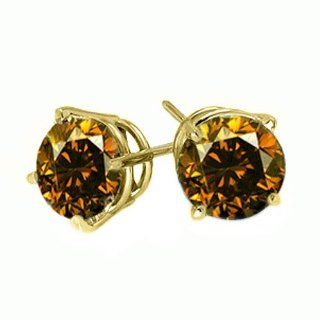 .25 Carat Brilliant Round Cognac Brown Diamond Stud Earrings SI2: TheJewelryMaster: Jewelry