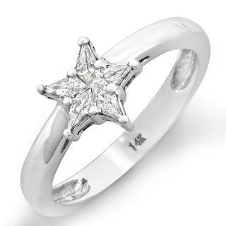 0.30 Carat (ctw) 14k White Gold Noble Cut Star Shaped 5 Stone Diamond Ladies Engagement Ring 1/3 CT: Jewelry