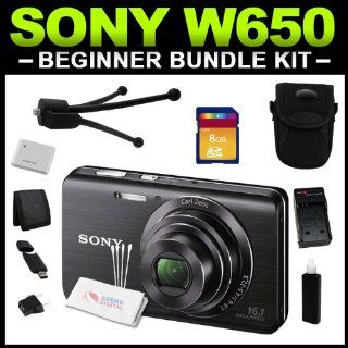 Sony Cyber shot DSC W650 16.1 MP Digital Camera with 5x Optical Zoom and 3.0 Inch LCD (Black) Beginner Bundle Package includes (Charger, Battery, 8GB SD Card, Tripod, Camera Case, Card Reader, Card Wallet & Cleaning Kit) : Flash Memory Camcorders : Cam
