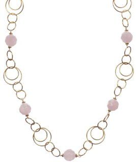 Gold Plated Sterling Silver Faceted Rose Quartz Bead Necklace, 18": Jewelry