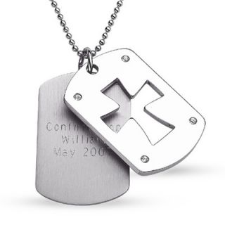 Engraved Mens Stainless Steel Cross Cutout Dog Tag Pendant   Zales