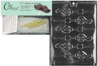 Cybrtrayd 45StK50 J004 G Clef Lolly Chocolate Candy Mold with Lollipop Supply Kit, Includes 50 4.5 Inch Lollipop Sticks, 50 Cello Bags and 50 Metallic Twist Ties: Kitchen & Dining