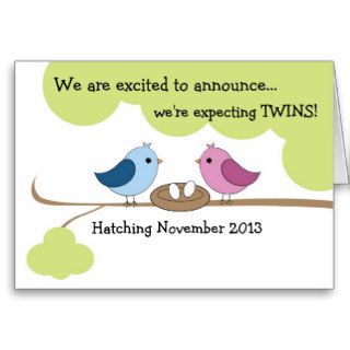 Twins Pregnancy Announcement "Birds in Nest" Greeting Cards