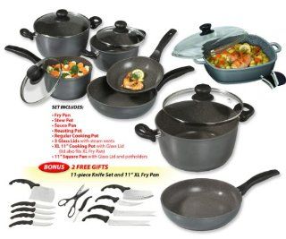 Stoneline   PFOA Free Non stick Stone Cookware   Recipe Master 12 Piece Set + FREE 11 Piece Knife Set: Kitchen Pots And Pans: Kitchen & Dining