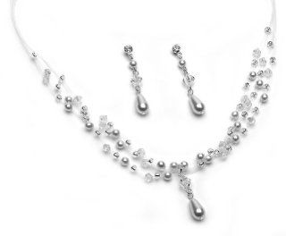 USABride Ivory Simulated Pearl & Crystal Drop Necklace & Earrings 672 Ivory Jewelry Sets Jewelry
