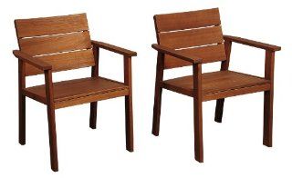 ia 2 Piece Nelson Eucalyptus Easy Carver Chair Set with Cushions : Patio Dining Chairs : Patio, Lawn & Garden