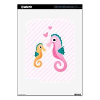 Cute cartoon seahorses on pale pink stripes iPad 3 skin