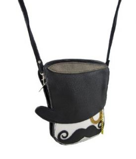 The Gentleman Top Hat, Mustache, Monocle Cross Body Purse: Cross Body Handbags: Shoes