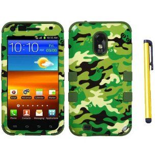 Hard Plastic Snap on Cover Fits Samsung D710 Epic Touch 4G Green Woodland Camo/Army Green TUFF Hybrid + A Gold Color Stylus/Pen Sprint: Cell Phones & Accessories