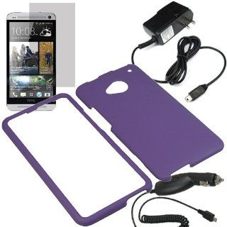 BW Hard Shield Shell Cover Snap On Case for AT&T, Sprint, T Mobile HTC One + LCD + Car + Home Charger  Purple: Cell Phones & Accessories