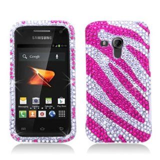 Aimo SAMM830PCLDI686 Dazzling Diamond Bling Case for Samsung Galaxy Rush M830   Retail Packaging   Zebra Hot Pink/White: Cell Phones & Accessories
