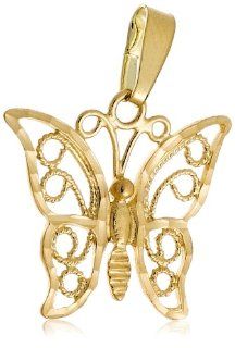 14k Yellow Gold Filigree Butterfly Charm Jewelry