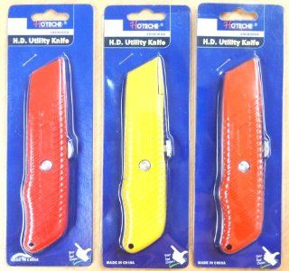 3Pc Retractable Utility Knife Box Cutter Red/Yellow/Orange Colored: Office Products