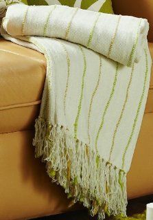Jovi Home Nature Chenille Hand Woven Throw 50 Inch by 60 Inch, Natural (Ivory with Green & Gold accents)   Throw Blankets