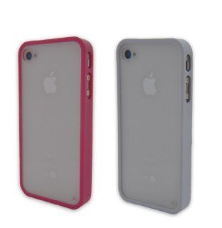 2pcs Colorful Soft Trim Ultral Clear Back Cover Slim Frame Bumper Case Skin For iPhone 4 4G 4S 4GS Hot Pink WhiteGifts Home button sticker Fashion: Cell Phones & Accessories