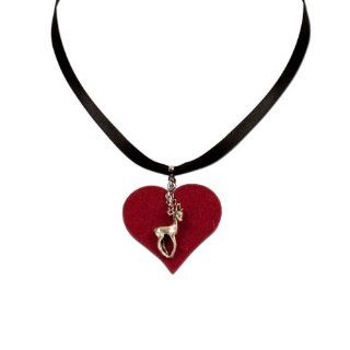 Alpenflustern Felt Heart Necklace with Bambi (red)   Traditional Bavarian Oktoberfest Necklace for Dirndl: Pendant Necklaces: Jewelry