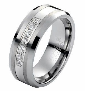 8mm Diamond Tungsten Carbide Men's Wedding Ring Band Modern Bridal 0.21 Ct: Jewelry