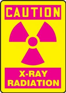 Accuform Signs MRAD703VS Adhesive Vinyl Safety Sign, Legend "CAUTION X RAY RADIATION" with Graphic, 10" Length x 7" Width x 0.004" Thickness, Magenta on Yellow Industrial Warning Signs