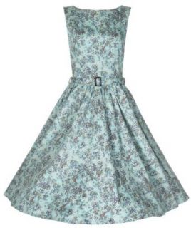 Lindy Bop Classy Floral Print 'Audrey' Hepburn Style Vintage 1950's Pinup Dress (4XL, Turquoise) at  Womens Clothing store