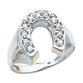 14K White Gold Diamond Horseshoe Mens Ring Jewelry: Jewelry
