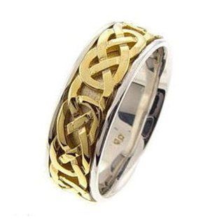 14k Two Tone Gold Trinity Celtic Knot Wedding Ring for Women: Jewelry