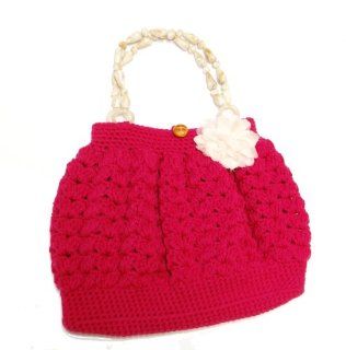 Shell Pattern Crochet Bag with Handle Top   Pink: Everything Else