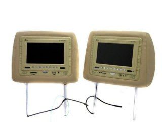 Pair of New Tview T718dvpl tan Headrests with 7" Tft Car Monitors Built in + Built in Dvd/cd/mp3/divx Player + Built in Fm Modulator + Ir Transmitter + Usb Input and Sd Card Reader + 2 Remotes + 2 Year Warranty : Vehicle Headrest Video : Car Electroni