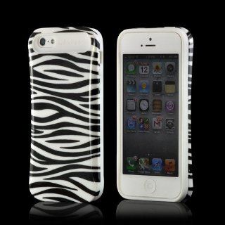 White/ Black Zebra Hard Cover on Silicone Case for Apple iPhone 5: Cell Phones & Accessories