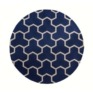 Safavieh Handmade Moroccan Cambridge Geometric pattern Navy/ Ivory Wool Rug (6 Round)