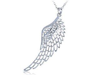 Czech Clear Crystal Rhinestones Filigree Angel Bird Wing Fairy Pendant Necklace: Jewelry